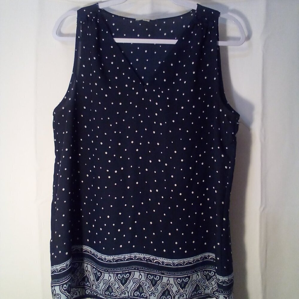 Loft Outlet Blouse Women M Sleeveless Polka Dot Blue